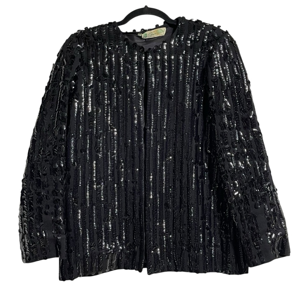 Gino Paolii Vintage Black Wool Sequin Jacket Made in Italy Marked Size 16
